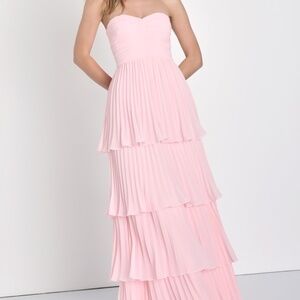 Lulus Seriously Sensational Light Pink Strapless Tiered Maxi Dress - Size XL